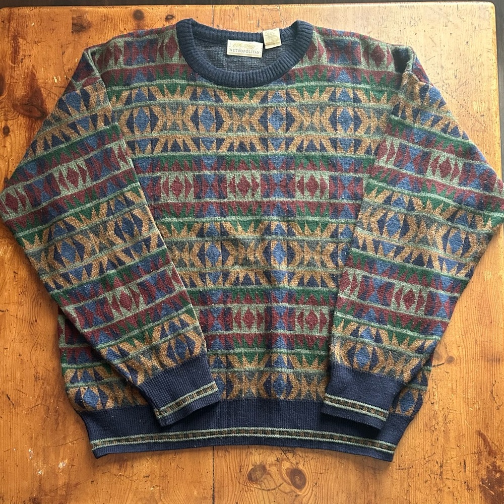 Lord & Taylor Men's Geometric Crewneck Sweater - Blue, Green, Brown